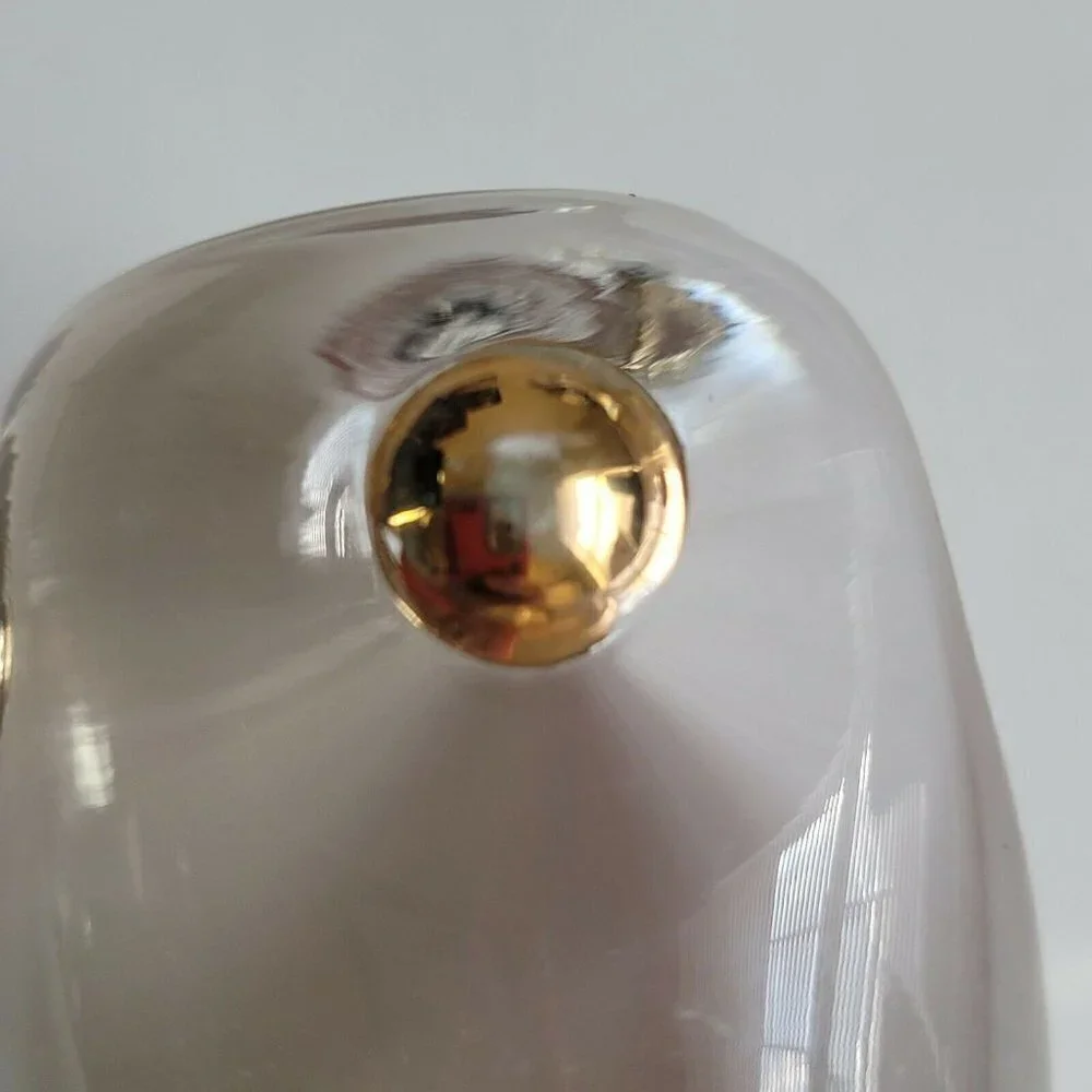 Vtg MCM Glass Decanter Stopper Bottle Topper Clear Gold Button Detail 4.25